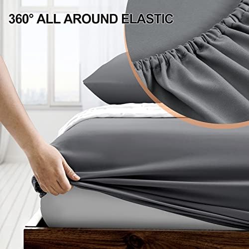FreshCulture Twin Fitted Sheet - Hotel Quality - Ultra Soft & Breathable - Brushed Microfiber - Deep Pocket - Cooling Fitted Sheet for Twin Size Bed (Dark Grey) - Image 3