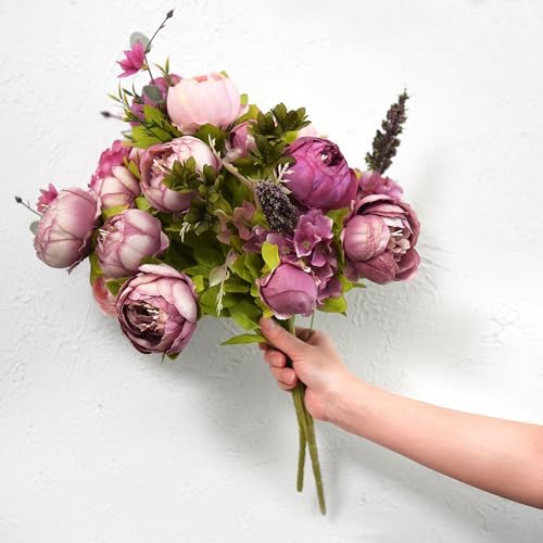 FiveSeasonStuff Soft Peach Pink and Magenta Red Vintage Artificial Peonies Silk Flowers and Hydrangeas for Wedding Bridal Home Decor – Beautiful Floral Centerpiece Bouquet (Celestial Beauty) - Image 5
