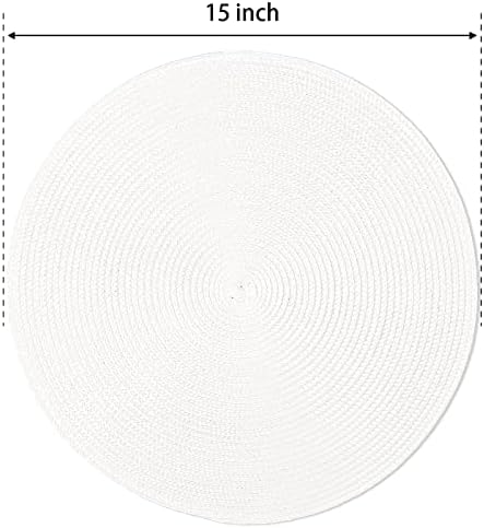 FunWheat Round Braided Placemats Set of 4 Table Mats for Dining Tables Woven Washable Non-Slip Place mats 15inch (White, 4pcs) - Image 2
