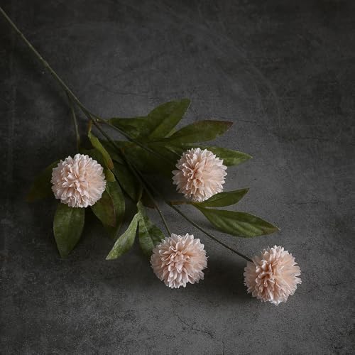 VIERENA 12 Pcs 27" Artificial Pompon Mum Silk Flower Stems for Vase (Beige) - Image 3