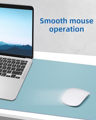 AFIING Leather Desk Pad Protector,Mouse Pad,Office Desk Mat, Non-Slip PU Leather Desk Blotter,Large Desk mat,Waterproof Keyboard mat for Office/Home/Decor (Light Blue,35"" x 17"") - Image 5
