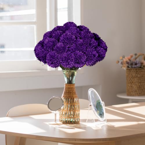 36 Pcs Purple Artificial Chrysanthemums Flowers Fake Mums Silk Vintage Ball Flower for Home Decor Indoor Floral Arrangement Table Centerpiece - Image 4