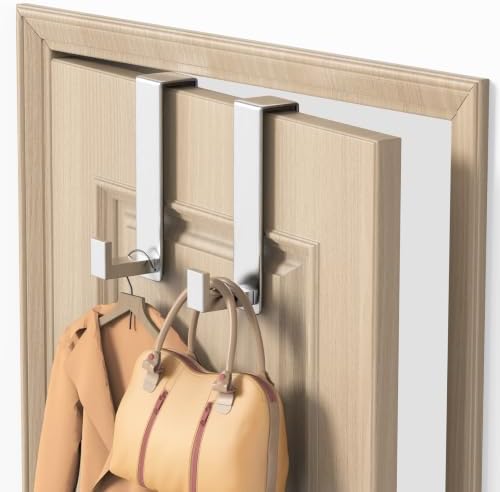 HUFEEOH Over Door Hooks, Stainless Steel Door Hanger with Non-Slip Pads, Easy Install Towel Coat Storage Fits 1-3/4" Thick Door (Silver, Fits 1-3/4" Thick Door -L Shape - 2 Pack) - Image 3