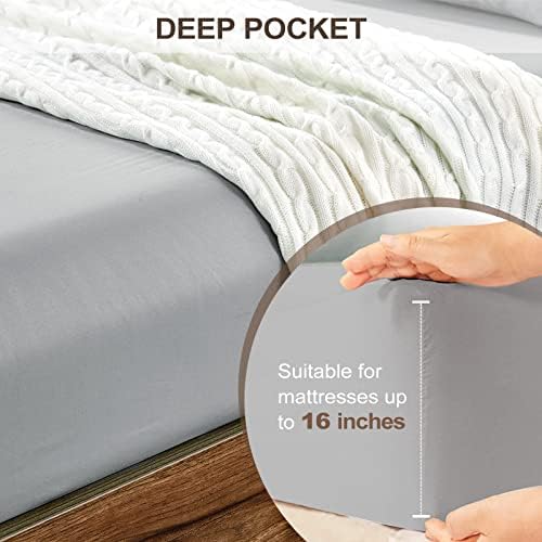FreshCulture Queen Fitted Sheet - Hotel Quality, Ultra Soft & Breathable Brushed Microfiber, Deep Pocket, Cooling Fitted Sheets for Queen Size Bed (Light Grey) - Image 4