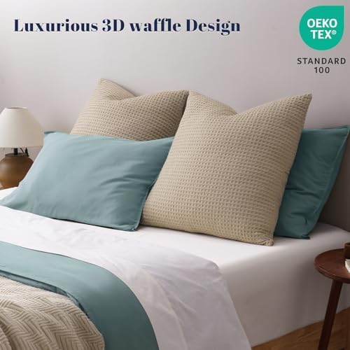 PHF Ultra Soft Waffle Weave Euro Shams 26" x 26", Khaki, No Insert - Image 2