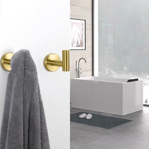 NearMoon Bath Towel Hooks- SUS 304 Stainless Steel Robe Hook Holder, Heavy Duty Coat Hook for Bathroom Livingroom Hotel Kitchen Garage, Wall Mounted (Brushed Gold, 3 Pack) - Image 7