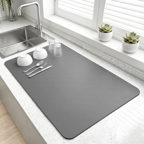 LOPNUR Large Dish Drying Mat for Kitchen Counter, 24"x16", Grey by LOPNUR