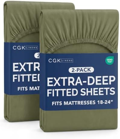CGK Linens 2 Pack Extra Deep Cal King Fitted Sheets - Sage Green by CGKUnlimited
