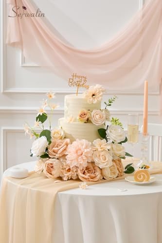 Serwalin Artificial Flowers Combo Box Set Champagne Fake Flowers for DIY Table Centerpieces for Thanksgivings Day Bridal Wedding Decorations Silk Floral Arrangements Party Baby Shower Decor - Image 3