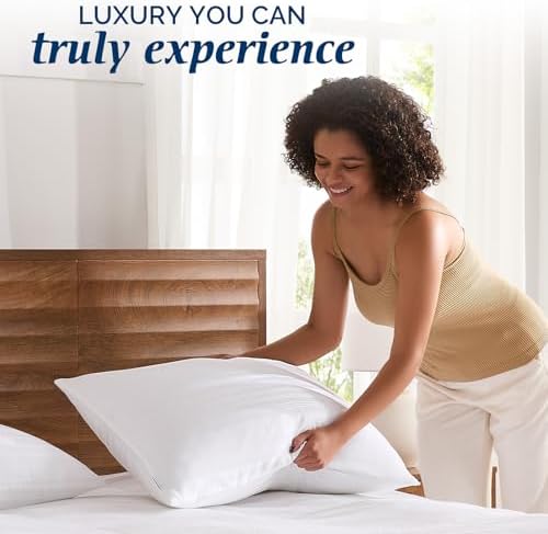 downluxe Goose Feather and Down Pillows, Bed Pillows Queen Size Set of 2 - Image 5