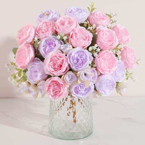 Luyue 2 Packs Pink Peonies Artificial Flowers Faux Peony Bouquet Fake Pink Flowers for Vase Silk Floral Arrangements for Table Centerpiece Wedding Decoration Indoor Autumn Home Decor by Luyue