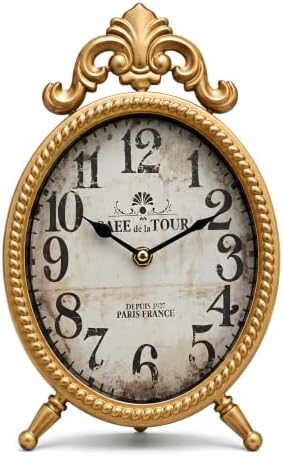 10.8-Inch French Vintage Table Clock, Antique Gold Mantel or Wall Clock by AOROTOE