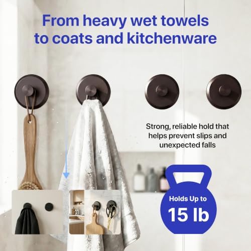 HOME SO Suction Cup Hooks for Shower & Bathroom Towel Holder 4-Pack Bronze - Image 4