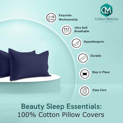 2 Pack Pillow Shams King Size 20x40 – 600 Thread Count 100% Organic Cotton Navy Blue Pillow Covers with 2 Inch Decorative Flange, Soft & Smooth Premium Hotel-Quality Pillowcases Set of 2 - Image 2