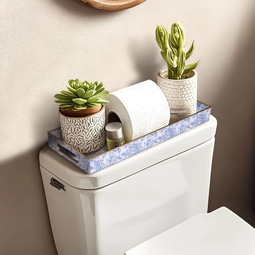 MAONAME Blue Bathroom Vanity Tray, Plastic Decorative Trays with Handles - Image 6