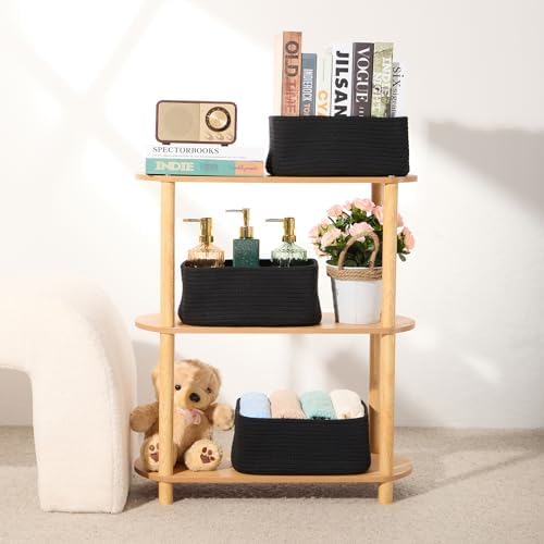 MiniArk Small Storage Baskets for Organizing | Closet Organizer Bins | Shelf Toy Basket | Woven Rope Baskets | Cube Decorative Box | Shallow Basket | 11.5x7.5x4.7” | 4 Packs Black - Image 6