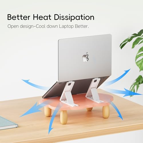 AFOOYO Adjustable Wood Laptop Stand, Ergonomic Height Angles Computer Stand, Cloud-Shaped Holder Riser Notebook Stand for Desk Compatible with Air, Pro, Dell, HP, Lenovo More 10-17.3" Laptops, Pink - Image 4