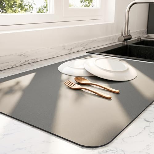 Ecotrim - Dish Drying Mat for Kitchen Counter | Coffee Bar Mat for Countertops | Heat Resistant Drainer Mat with Non-slip Rubber Backed | Hide Stain Kitchen Absorbent Draining Mat | Dark Grey 18"x24" by Unknown