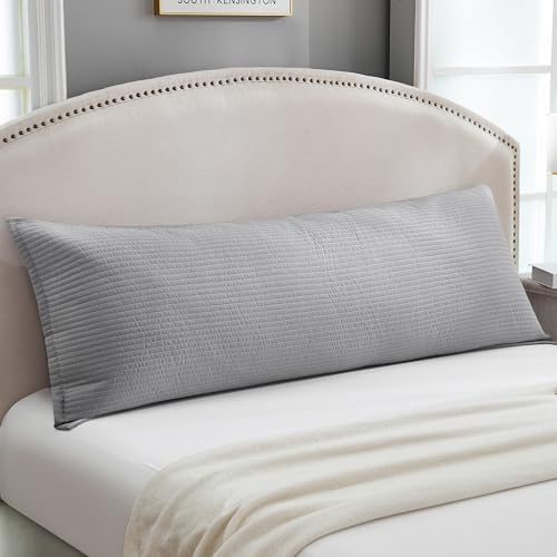 Quilted Body Pillow Cover, Striped Long Size 21"x54" Body Pillowcase 1PC Soft Breathable Long Pillow Cover for Pregnant Women Side Sleeper, Envelope Closure, Gray by Uhamho