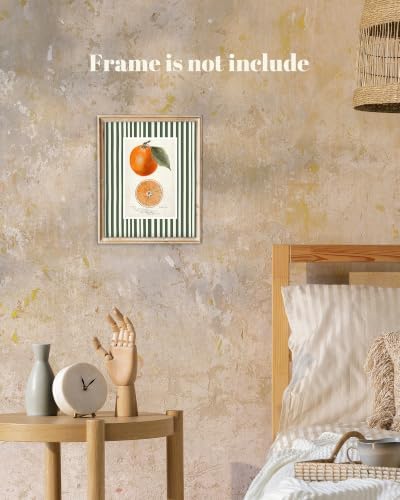 ZBJLLK Vintage Orange Botanical Illustration Canvas Wall Art, Fruit Kitchen Print, Rustic Farmhouse Green Stripe Background Citrus Fruit Artwork for Kitchen Dining Room Home Decor, 8x10 Inch Unframed - Image 4