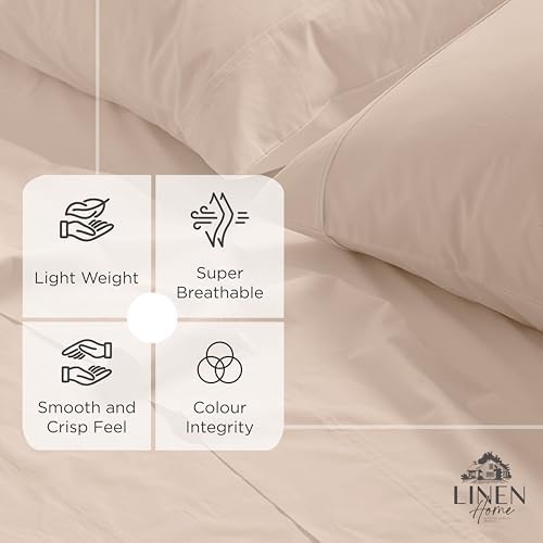 Linen Home 100% Cotton Percale Fitted Sheet only, Full Size, Sand Shell - Image 2