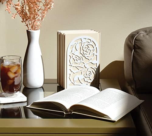 CNK Book Ends, Premium BookEnds for Bookend Shelves, Book Stopper Metal Book Ends for Home Office Heavy Books, Book Shelf Holder, Home Decorative, Book Stoppers, Book Holder (Rose White) - Image 6