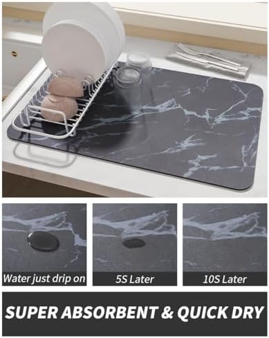 AMOAMI-Coffee Mat Hide Stain Rubber Backed Absorbent Dish Drying Mat for Kitchen Counter-Coffee Bar Accessories Fit Under Maker Machine Pot Espresso Machine Dish Rack 16"x24" - Image 3