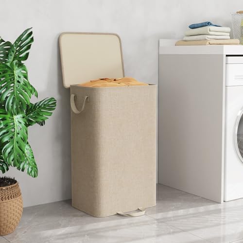Lifewit Single Laundry Hamper with Lid, Removable Laundry Bags, Beige - Image 2