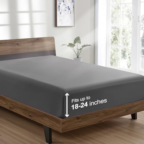 FreshCulture Twin XL Fitted Sheet Only - Hotel Quality Ultra Soft & Breathable Brushed Microfiber Fitted Sheet with 21 Inch Deep Pockets - Fits Twin XL Size Bed (Dark Grey) by FreshCulture