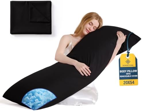 DOWNSTORIA Memory Foam Body Pillow for Adults with Removable Cover, Full Long Pillow Insert for Side Sleepers, Breathable Soft Bed Pillows for Sleeping(Black, 20 x 54 Inch) by DOWNSTORIA