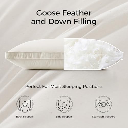 puredown® Gusseted Goose Feather Down Pillows, 100% Organic Cotton Cover, Luxury Hotel Collection Bed Pillows for Sleeping Set of 2, Standard Size - Image 2