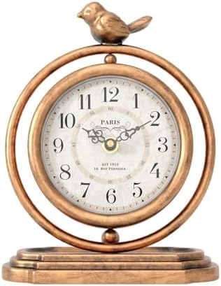 Gold Vintage Table Clock with Bird, European Retro Mantel Clocks by ChimeTide