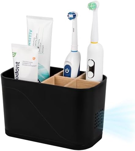 Toothbrush and Toothpaste Holder, 5 Slots, Black by Heagoale