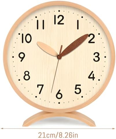 Maxspace Table Clock-8 Inch Silent Non-Ticking Wooden Timepiece Desk Clock, Battery Operated Decor Round Clock for Living Room Office Bedroom Decor (Log - Log) - Image 7