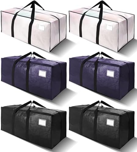 VELVETSURE 6 Pack Heavy Duty Large Moving Bags W/Backpack Straps - Strong Handles & Zippers, Storage Totes, Fold Flat, Alternative to Moving Box and Storage Bin, Semi-Transparent+Blue+Black by VELVETSURE