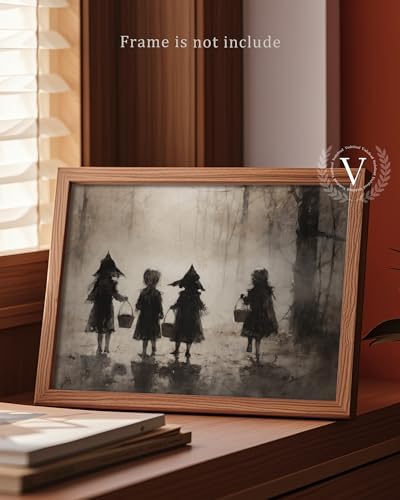 Halloween Vintage Trick or Treaters Wall Art Prints Halloween Wall Decor Trick or Treaters Canvas Autumn Prints Oil Painting Dark Academia Gothic Wall Decor for Gallery Living Room Bedroom (UNFRAMED 8x10in) - Image 2