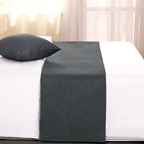 AMBERIS Bed Runner Dark Grey, Imitation Linen Decorative Bed Scarf for Home Hotel (Pillowcases Sold Separately) - Image 2