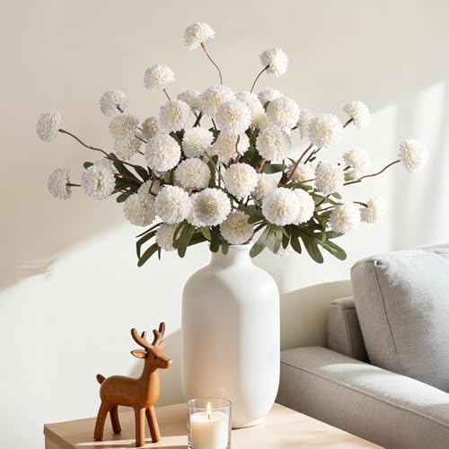 HyeFlora 8 Pcs Fake Mums Kiku Flowers Artificial Bulk, White Faux Silk Flower Arrangements Decor Floral Centerpieces for Tables Artificial Fall Flowers for Vase DIY Bouquet Coffee Dining Home - Image 5