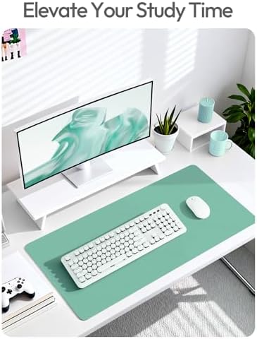 YSAGi Leather Desk Protector, Office Mat, Large Mouse Mat, Non-Slip PU Leather Blotter, Laptop Desk Pad, Waterproof Writing Pad for Office and Home (Green-Blue, 23.6" x 13.8") - Image 6