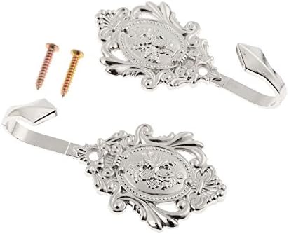 Curtain Tiebacks Small Lightweight Hooks, Vintage Silver Rose Pattern, 2Pcs - Image 2