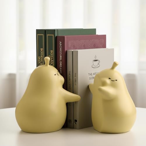 Hug Pear Decorative Bookends, Cute Book Ends to Hold Books Creative Ceramic Book Holder Stopper for Home Office Desk Bookshelf Decoration (Matte Yellow) - Image 6