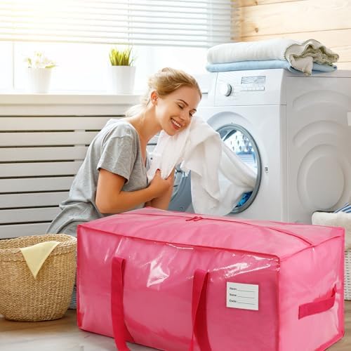 VTSVTS 6 Pack Extra Heavy Duty Large Moving Bags with Comfortable Handle & Strong Zipper,Storage Totes for Space Saving Moving Storage College Supplies Alternative to Moving Box,Pink - Image 6