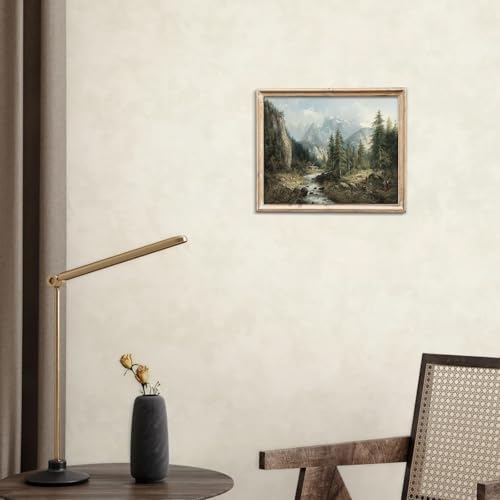uniro Mountain Landscape Painting Vintage Spring Forest Wall Art Print Rustic Cabin Scenery Wall Decor Canvas Prints Farmhouse Spring Wall Art - 8x10 Unframed - Image 6