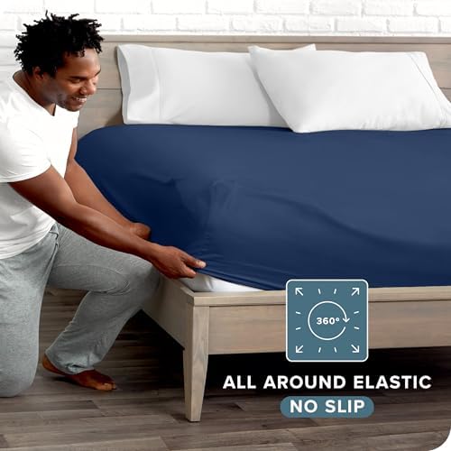 Bare Home King Fitted Sheet - 1800 Ultra-Soft (King, Dark Blue) - Image 4
