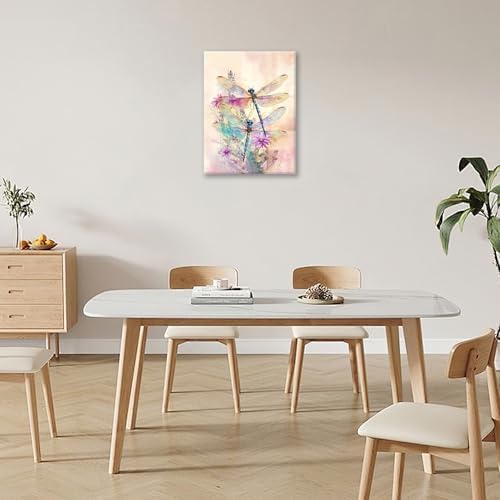 Dragonfly Bathroom Pictures Wall Art, Floral Bathroom Wall Decor, Framed Painting Canvas Artwork for Bedroom Living Room Decorations 20" L x 16" W - Image 3