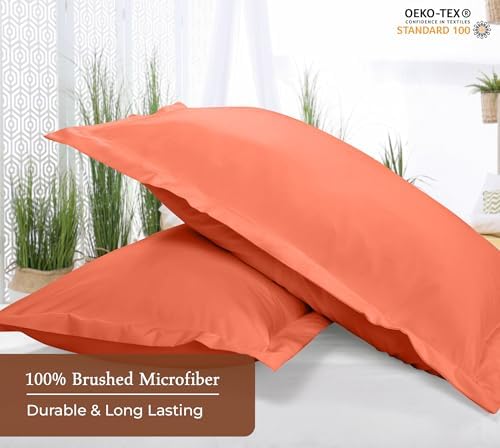 Royale Linens Microfiber Queen Size Pillow Shams Set of 2 - Coral Shams - Image 4