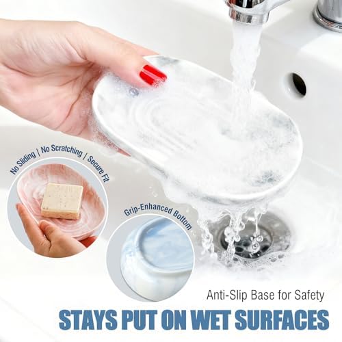 OTHIX Ceramic Soap Dish with Unique Marble Texture as, Decorative Bar Soap Holder for Bathroom and Kitchen, Cute Soap Dishes for Bar Soap, Jewelry, Ring (Gray Texture) - Image 5