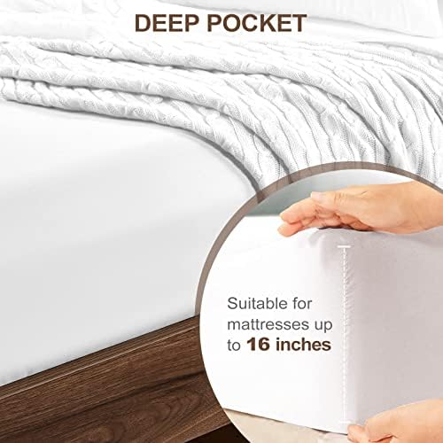 FreshCulture Full Fitted Sheet - Hotel Quality Fitted Sheet - Ultra Soft & Breathable - Brushed Microfiber - Deep Pocket - Cooling Fitted Sheets for Full Size Bed (White) - Image 4