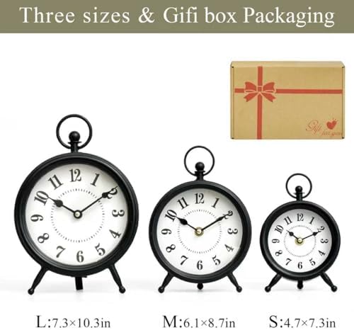 Vintage Black Table Clock on Stand, Decorative Desk and Shelf Clock, Rustic Mantel Clock Farmhouse Clock Non-Ticking - Image 3