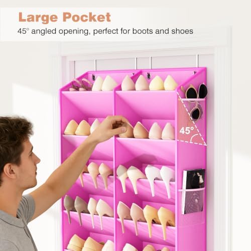 LANTEFUL Over the Door Shoe Organizer, Hanging Shoe Rack for Closet Door Shoe Storage for 30 Pairs Sneaker and Boots, Large Shoe Holder for Door with 10 Side Pockets, Space Saving, Pink - Image 5